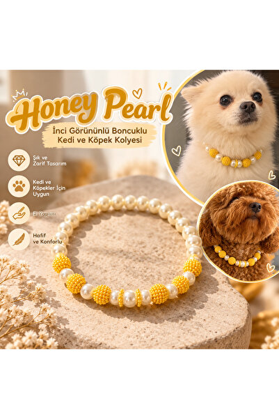 Honey Pearl İnci Görünümlü Boncuklu Kedi ve Köpek Kolyesi