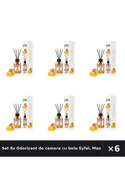 Eyfel Set 6x Odorizant de camera cu bete Eyfel, Mango, 120 ml
