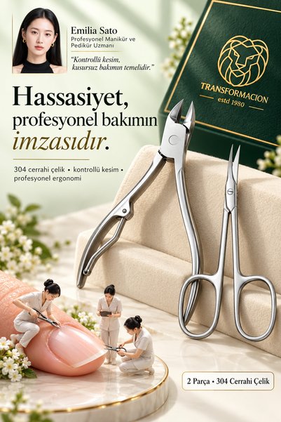 Transformacion Batık Tırnak Temizleyici Pedikür Makası ve Eğimli Et Pensi 2li...