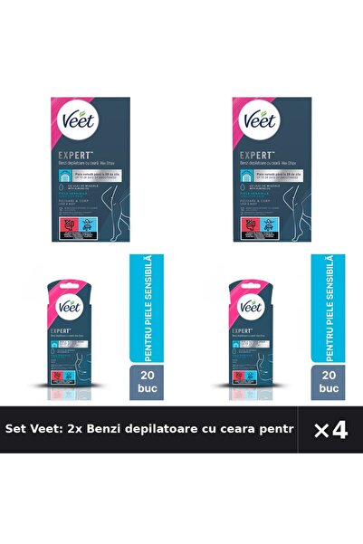 Veet Set Veet: 2x Benzi depilatoare cu ceara pentru picioare si +1