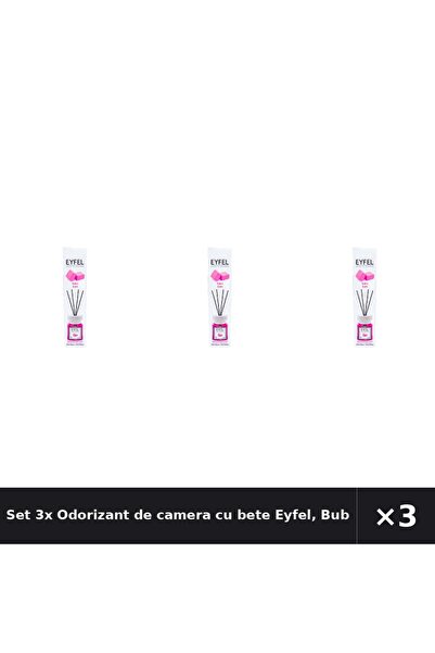 Eyfel Set 3x Odorizant de camera cu bete Eyfel, Bubble Gum, 120 ml