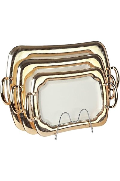 HOMEVEO Homeview Stainless Steel Serving Tray Set Gold Color Elegant Design S...