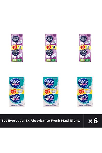 EveryDay Set Everyday: 3x Absorbante Fresh Maxi Night, 18 buc + Absorbante Fr...