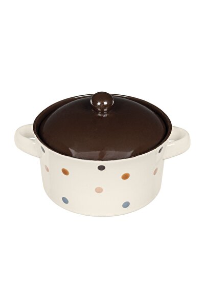 OEM Bol Ceramic bej cu buline Colorate mânere și Capac maro 650ml – servești ...