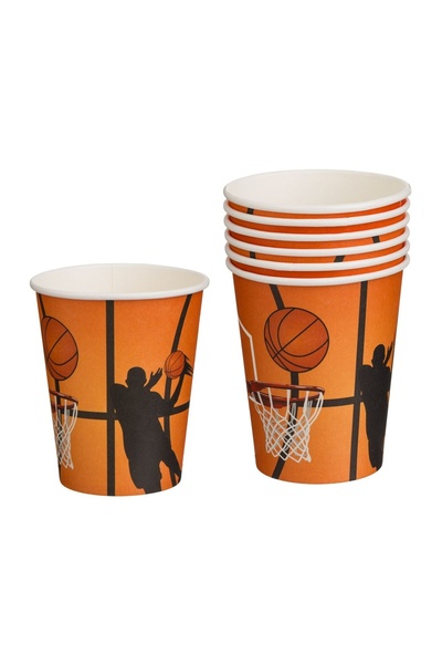 OEM Pahare de Petrecere de Carton Portocaliu cu Baschet 240ml - 6buc – design...