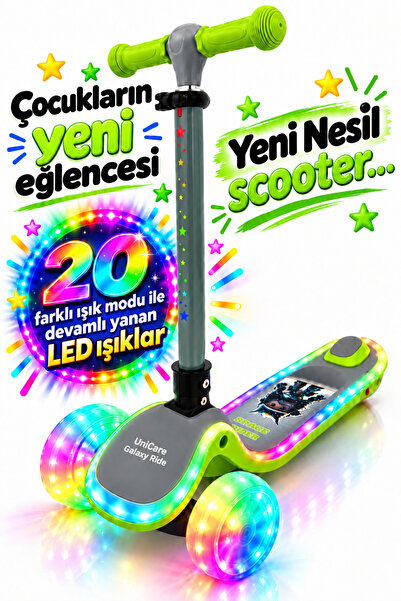 UniCare Galaxy Ride Yeni Nesil 3-9 Yaş Işıklı Çocuk Scooterı 20 LED Işık Modl...