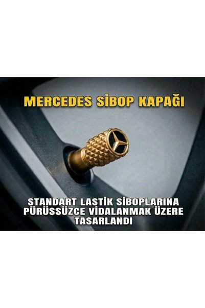 Nova Mercedes-Benz Uyumlu Sibop Kapağı 6'lı Set (4+2 Yedek) Altın Siyah Logo ...
