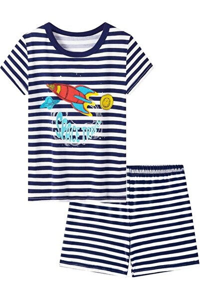 GENERAL Boys Pyjama Set Short Sleeve T-Shirt & Shorts Loungewear Striped PJs ...