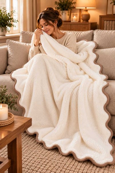 ZİLCA HOME Welsoft Tv Blanket 130X170 cm – Beige with Wavy Pattern, Soft Plush, Warm Winter Sofa and Knee Blanket