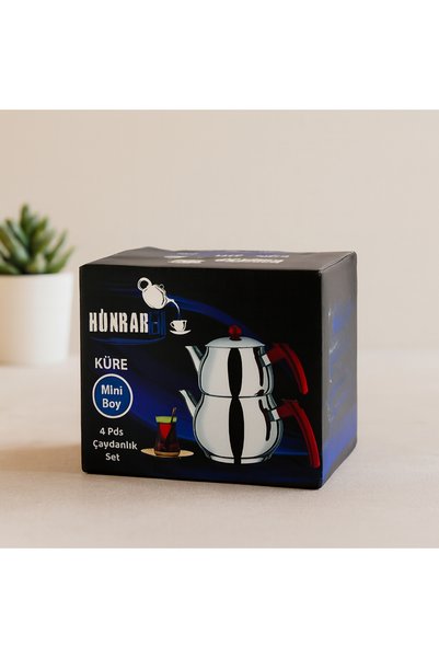 Mini Çelik Çaydanlık Seti 0.75L+1.35L Kendinden Süzgeçli Bakalit Kulplu