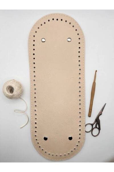 hobi dünyası evim Rivetli Oval Leather Bag Base Cream 12X31,5