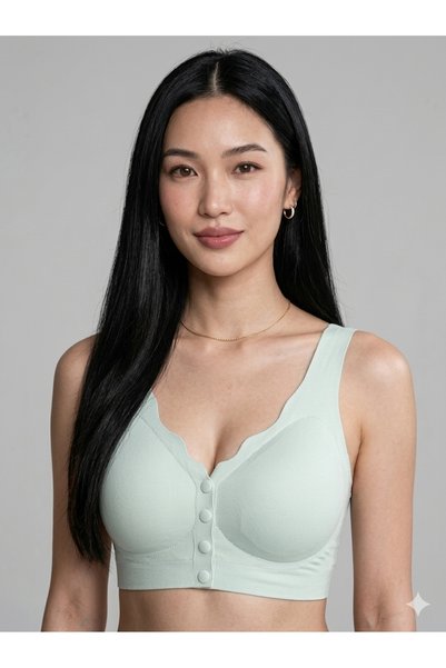 Ö.M.F Lingerie Kadın Mint Yeşili Dikişsiz Ön Düğmeli Bralet Sütyen - Toparlay...