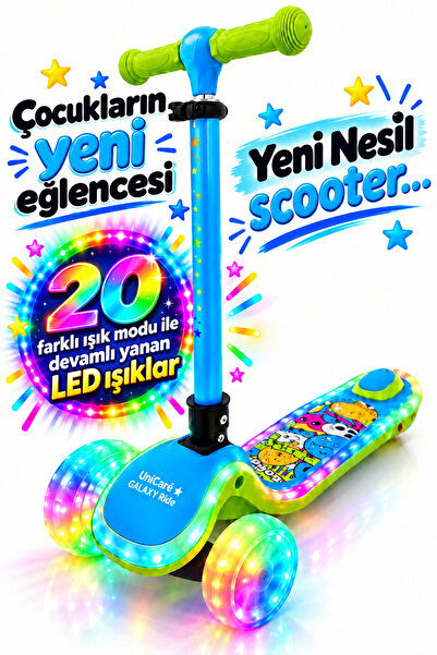 UniCare Galaxy Ride Yeni Nesil 3-9 Yaş Işıklı Çocuk Scooterı 20 LED Işık Modl...