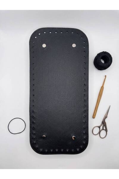 hobi dünyası evim Rivetli Rectangular Leather Bag Base Black 15X31