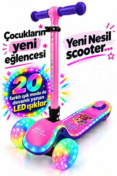 UniCare Galaxy Ride Yeni Nesil 3-9 Yaş Işıklı Çocuk Scooterı 20 LED Işık Modl...