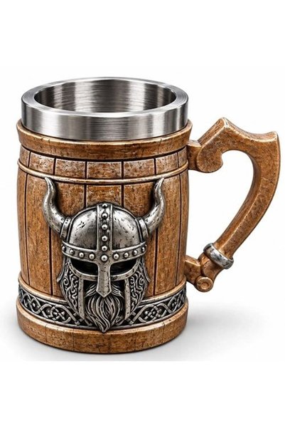 Royaleks Viking Miğferi Figürlü 3d Kabartmalı Paslanmaz Çelik Kupa Bardak Alk6545