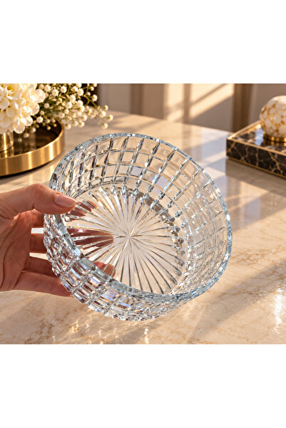 AYZ HOME Tessera Handmade Cut Crystal Glass Bowl 19 cm – Decorative Salad, Fr...