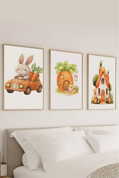 VOBA STORE 3 PARÇA ÇERÇEVE GÖRÜNÜMLÜ TAVŞAN TEMALI ÇOCUK ODASI TABLO SETİ