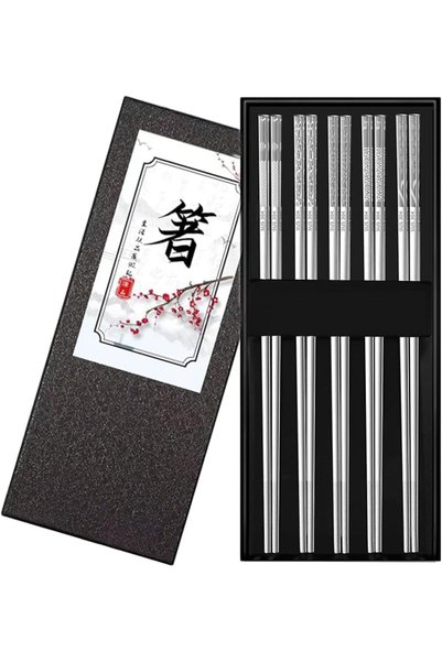 SYOSI Chopsticks. Stainless Steel Silver Reusable Metal Chopsticks, Dishwashe...
