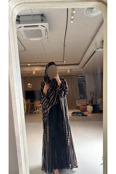 OZA Women’s Polka Dot Abaya – Black & Blush Pink