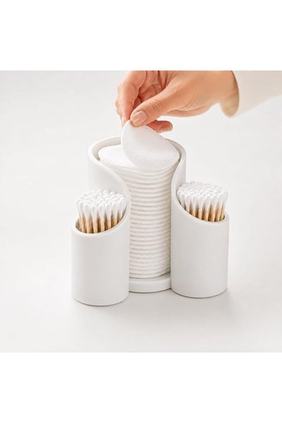 LİNE Bathroom Accessories منظم أدوات الحمام، صندوق تخزين بغطاء لأعواد القطن و...