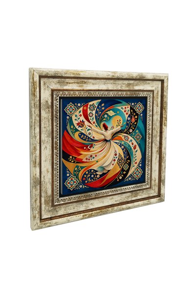 Sadrazam Placă din piatră naturală cu model Tezhip și imprimeu Semazen 25x25 ...