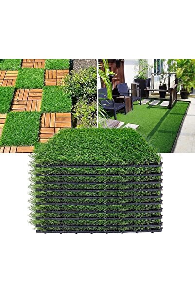 GENERAL Outdoor Artificial Grass Tiles Interlocking Turf Squares 10 Pack, 30×...