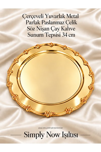 Simply Now Framed Round Metal Shiny Stainless Steel Promise Engagement Tea Co...