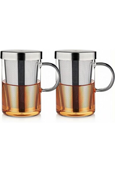 Home Zone Set of 2 Glass Tea Cup with Clear Handle, 500ML Tea Cup with Stainl...