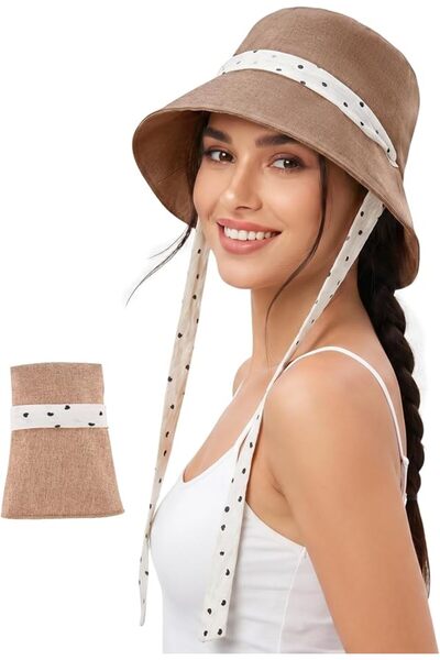 GENERAL Babalet Linen Blend Sun Hats for Women Wide Brim Beach Bucket Hat Adj...