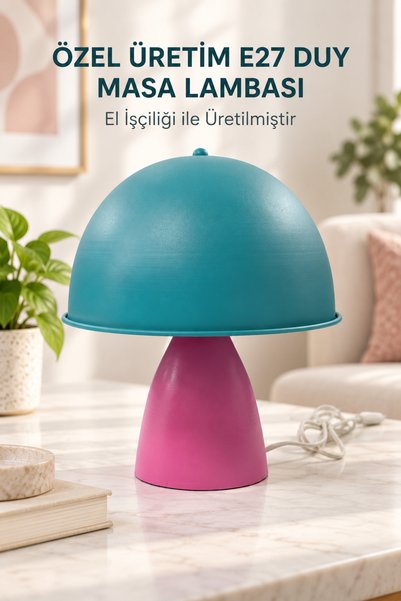 Edison Abajur Masa Lambası E27 Duylu Kablolu Turkuaz Pembe Mantar Model Özel ...