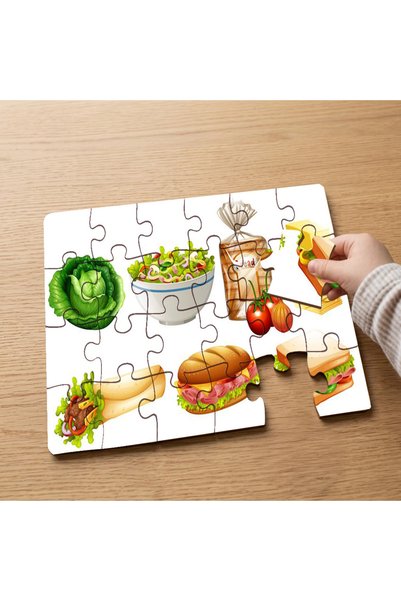 puntodizayn Fast Food Foods Designed 24 Piece Wooden Children's Puzzle Mpk1041