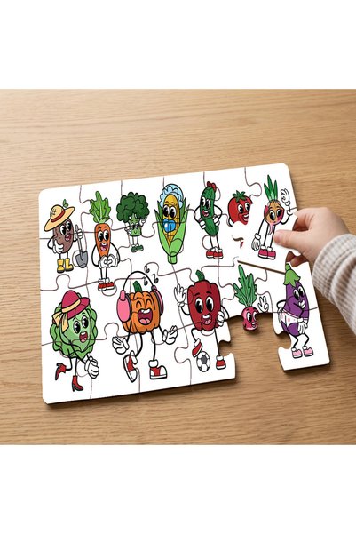 puntodizayn 24 Piece Wooden Children's Puzzle with Various Cute Vegetables De...