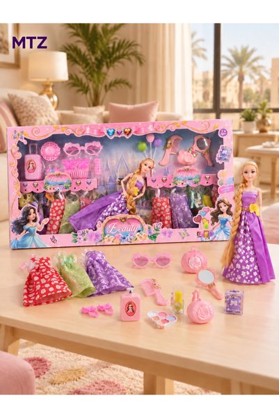 mtz Fashion Doll Playset with Purple Dress, Long Blonde Hair, Extra Outfits a...