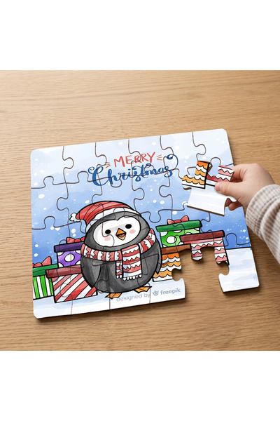 puntodizayn Merry Christmas - 24 Piece Wooden Children's Puzzle with Cute Pen...