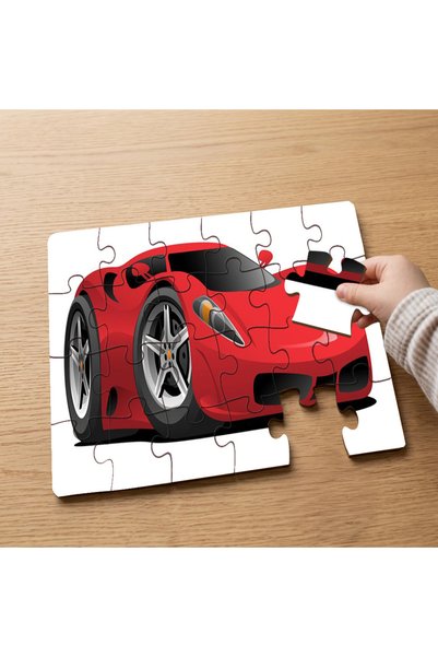 puntodizayn 24 Piece Wooden Children's Puzzle with Red Luxury Car Design Mpk0969