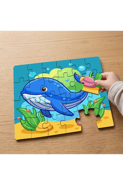 puntodizayn 24 Piece Wooden Kids Puzzle with Cute Blue Fish Design Mpk0349