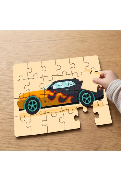 puntodizayn لغز خشبي للأطفال مكون من 24 قطعة بتصميم سيارة على شكل لهب MPK0523