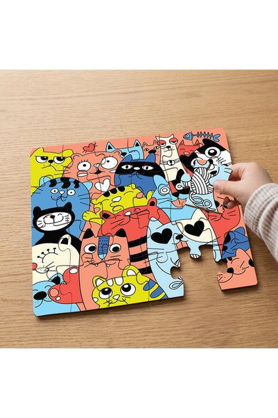 puntodizayn 24 Piece Wooden Children's Puzzle with Cute Cat Drawings Design M...