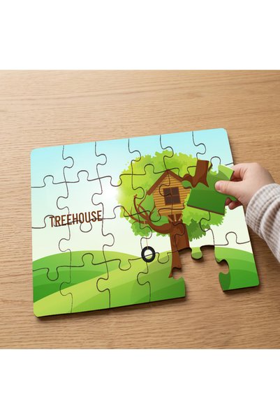 puntodizayn 24 Piece Wooden Children's Puzzle with Hut Design on the Top of t...