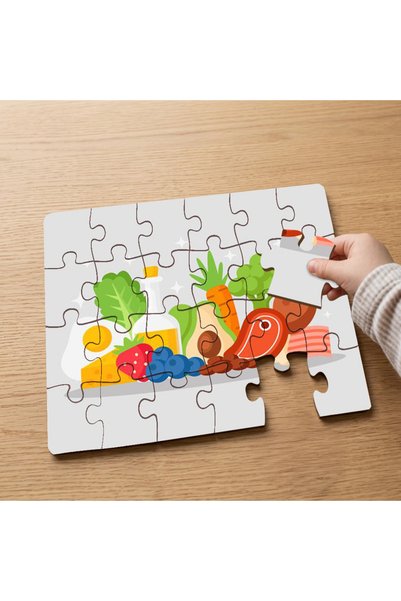 puntodizayn 24 Piece Wooden Children's Puzzle with Various Foods Design Mpk0794