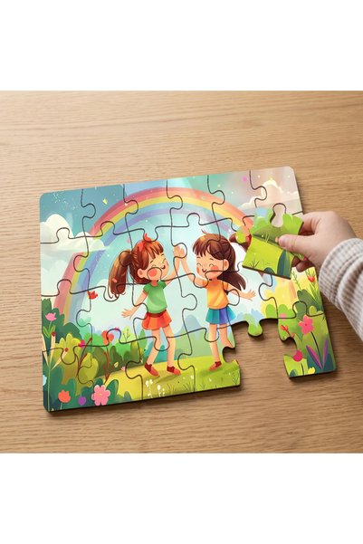 puntodizayn لغز خشبي للأطفال مكون من 24 قطعة بتصميم Happy Two Friends MPK0193