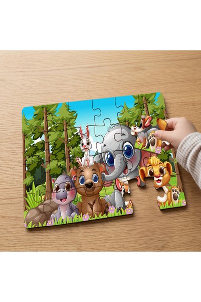 puntodizayn 24 Piece Wooden Children's Puzzle with Cute Animals Design Mpk0056