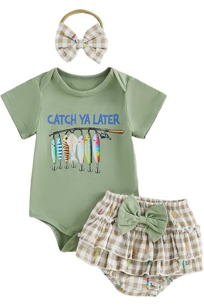 GENERAL Newborn Baby Girl Fishing Outfit Fish Onesie Short Sleeve Romper Ruff...