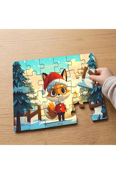 puntodizayn 24 Piece Wooden Children's Puzzle with Christmas Fox Design in Sn...