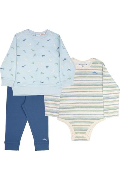 Tommy Bahama Baby 3-Piece 100% Cotton Set - Long Sleeve Shirt, Onesie, and Pa...