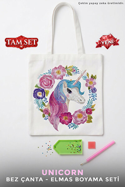 Ferinja Unicorn Figürlü Bez Çanta - Elmas Boyama Seti - Workshop Etkinlik Hob...