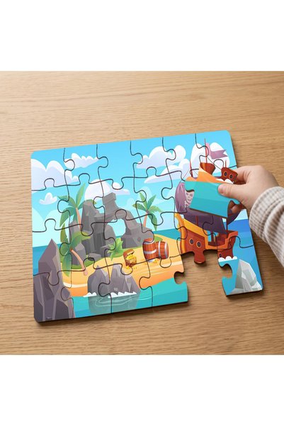 puntodizayn Pirate Ship - 24 Piece Wooden Children's Puzzle with Treasures De...