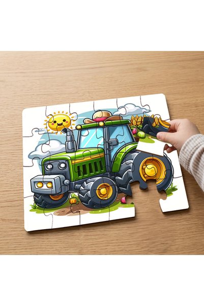 puntodizayn 24 Piece Wooden Children's Puzzle with Green Tractor Design Mpk0259