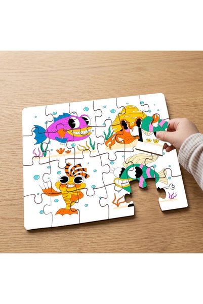 puntodizayn لغز خشبي للأطفال مكون من 24 قطعة بتصميم ملون لحيوانات البحر MPK0866